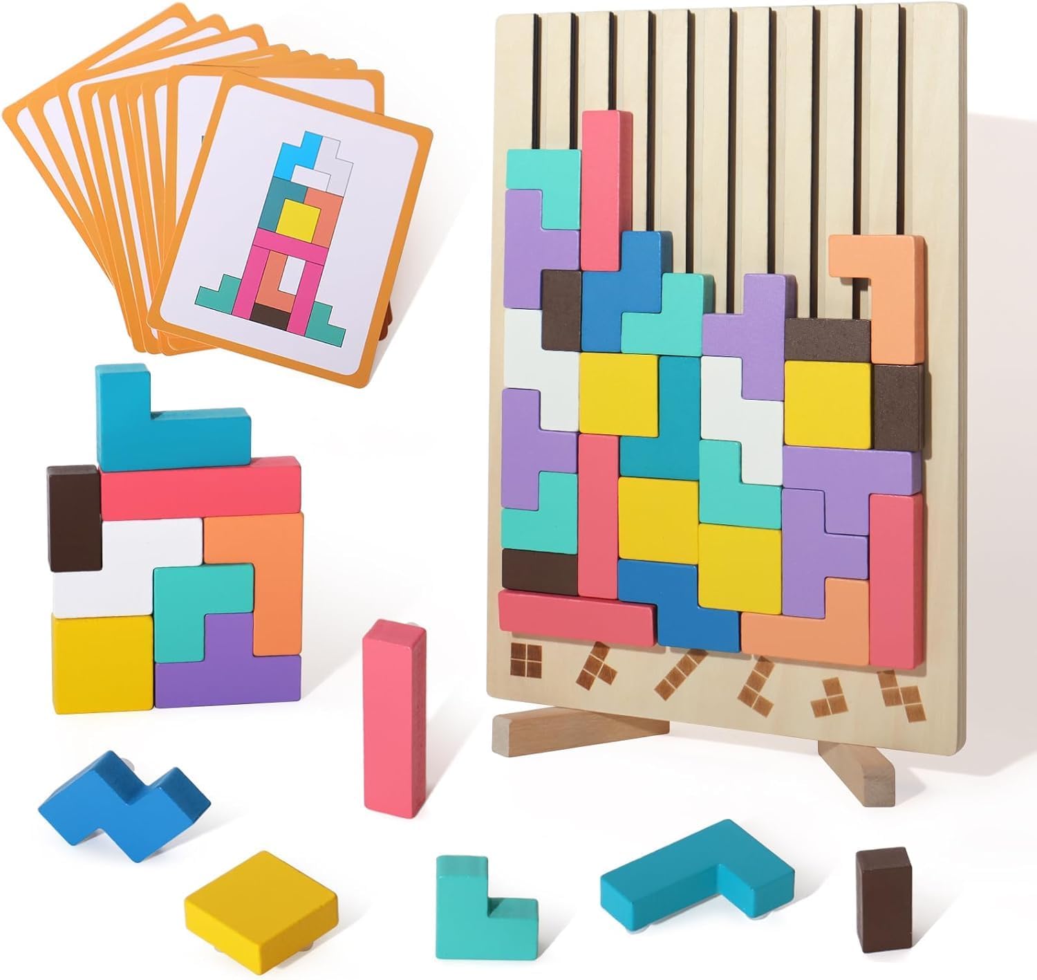 Wooden Colored 3D Russian Block Puzzle Jigsaw Stacking Montessori Toys Educational