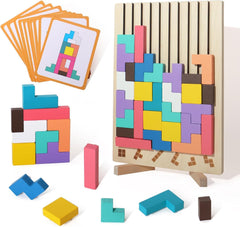 Wooden Colored 3D Russian Block Puzzle Jigsaw Stacking Montessori Toys Educational