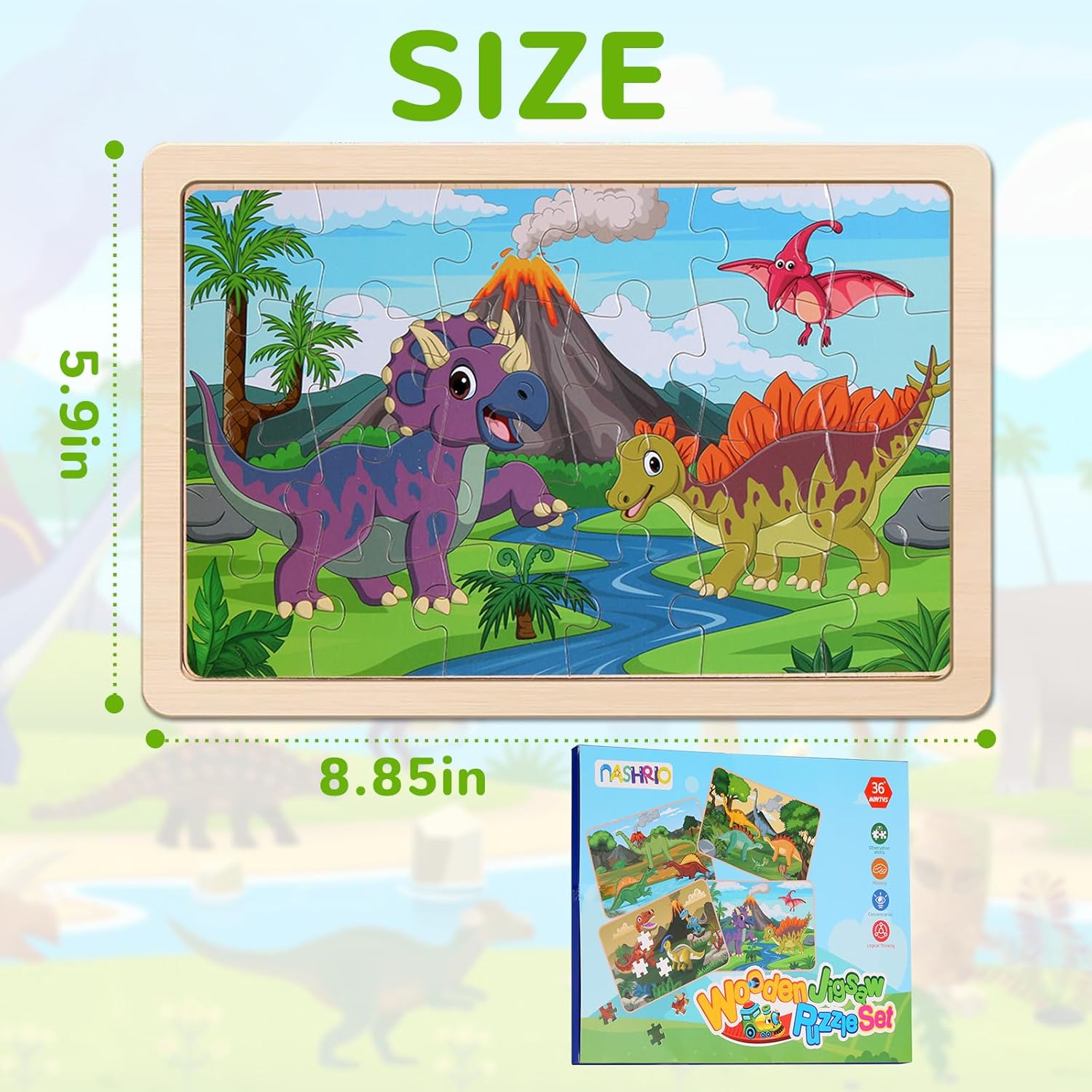 Wooden Puzzles Dinosaur Toys for Kids Ages 3-5, Set of 4 Packs with 20-Piece Wood Jigsaw Puzzles, Preschool Educational Brain Teaser Boards