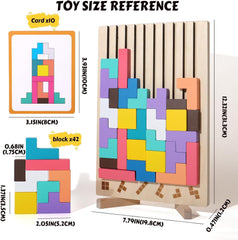 Wooden Colored 3D Russian Block Puzzle Jigsaw Stacking Montessori Toys Educational