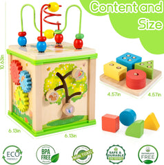 Wooden 7-in-1 Activity Cube Montessori Toys for 1 2 3 Year Old Toddlers Baby Educational Developmental Toys