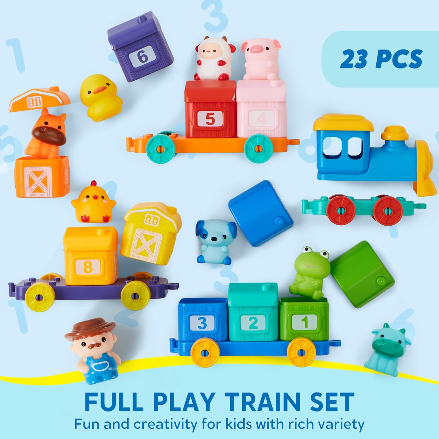 Learning Toy for Toddlers 1 2 3 Years Old, Counting, Matching & Sorting Montessori Learning Farm Train Including 9 Farm Animals and 1 Farmer