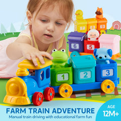 Learning Toy for Toddlers 1 2 3 Years Old, Counting, Matching & Sorting Montessori Learning Farm Train Including 9 Farm Animals and 1 Farmer