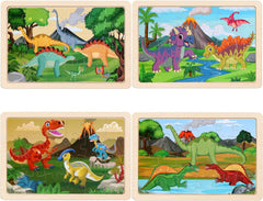 Wooden Puzzles Dinosaur Toys for Kids Ages 3-5, Set of 4 Packs with 20-Piece Wood Jigsaw Puzzles, Preschool Educational Brain Teaser Boards