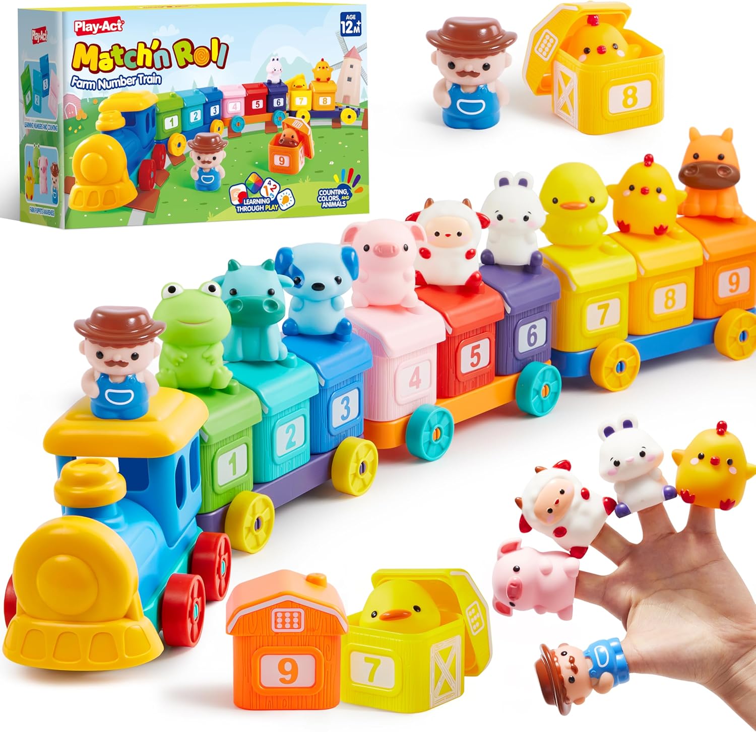 Learning Toy for Toddlers 1 2 3 Years Old, Counting, Matching & Sorting Montessori Learning Farm Train Including 9 Farm Animals and 1 Farmer