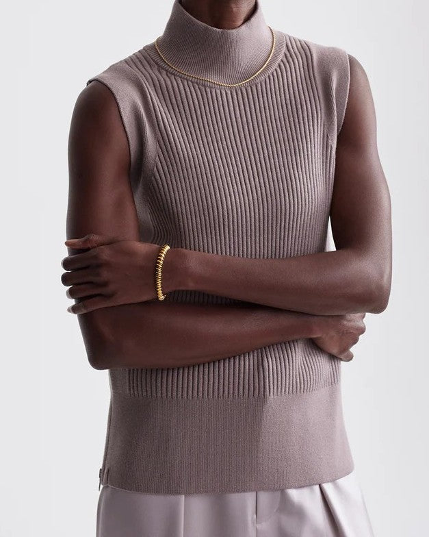 Ribbed Turtleneck Sleeveless Knit Top