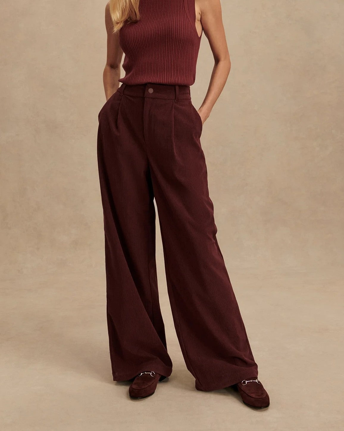 High-Waisted Corduroy Wide-Leg Pants