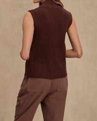Ribbed Turtleneck Sleeveless Knit Top