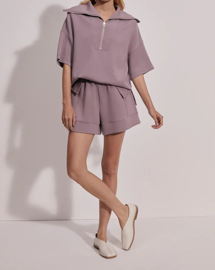 Oversized Collar Half-Zip Short Sleeve Sweatshirt Set