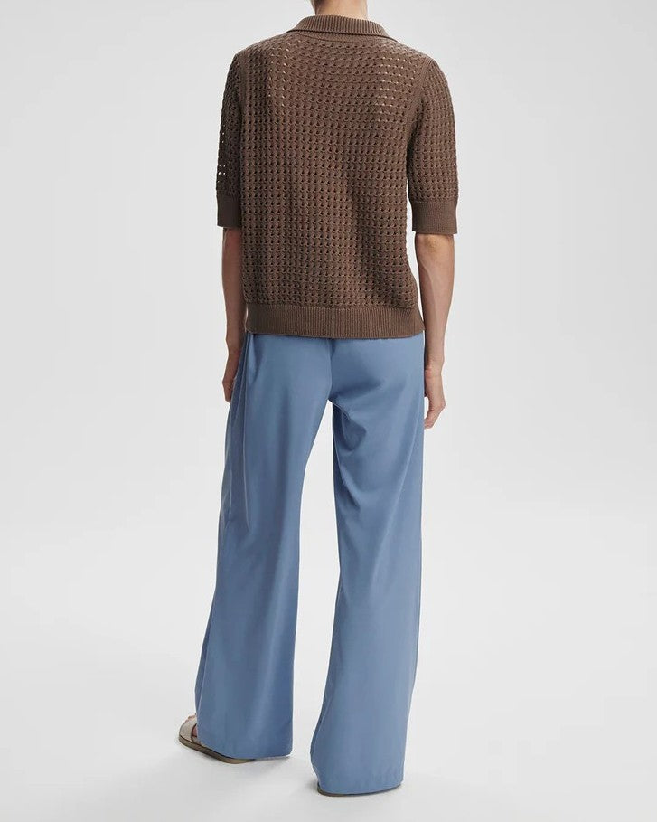 Open-Knit Short Sleeve Cardigan with Notch Collar