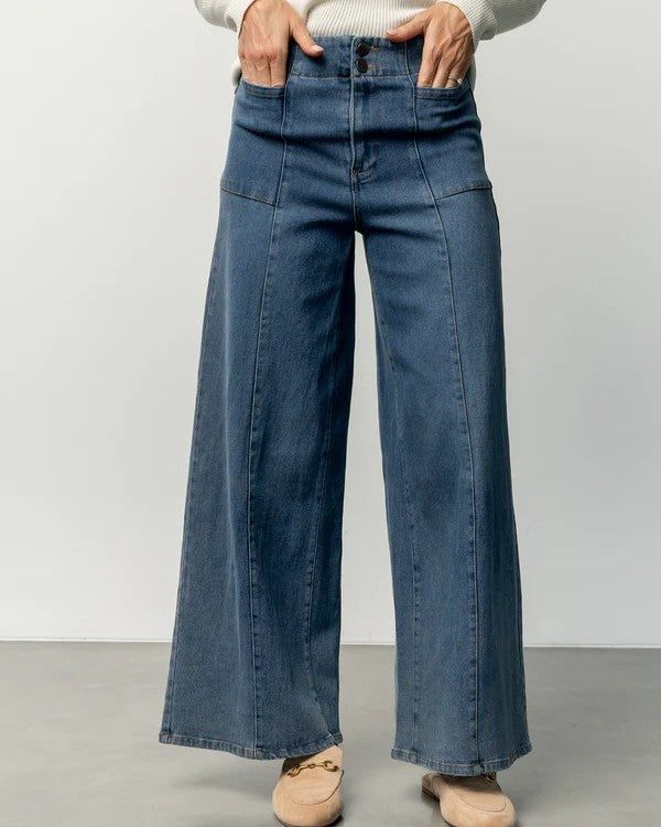 Mid-Waisted Wide-Leg Denim Jeans