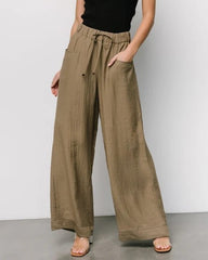 Drawstring Waist Wide-Leg Linen Pants