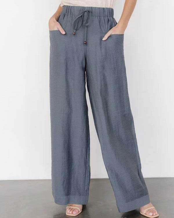 Drawstring Waist Wide-Leg Linen Pants