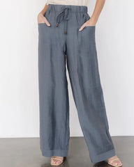 Drawstring Waist Wide-Leg Linen Pants