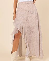 Floral Print Ruched Camisole and Ruffled Maxi Skirt Set