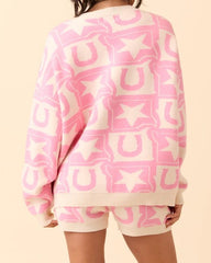 Graphic Pattern Oversized Knit Sweater Set