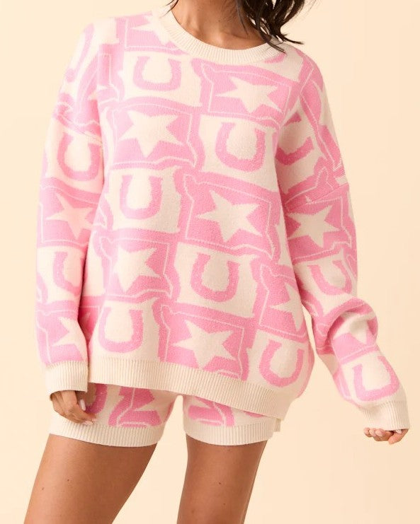 Graphic Pattern Oversized Knit Sweater Set