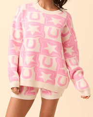 Graphic Pattern Oversized Knit Sweater Set