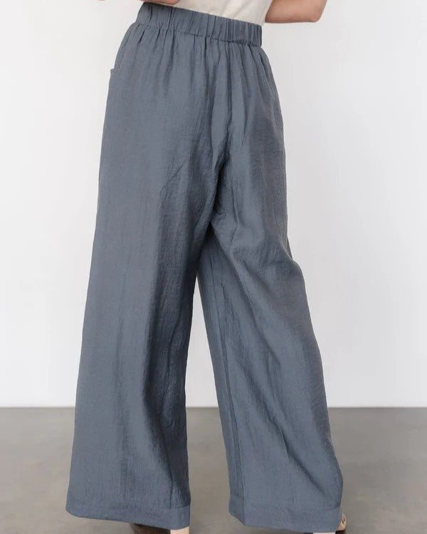 Drawstring Waist Wide-Leg Linen Pants