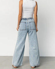 High-Waisted Elastic Waist Wide-Leg Denim Jeans