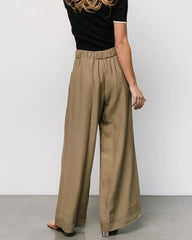 Drawstring Waist Wide-Leg Linen Pants